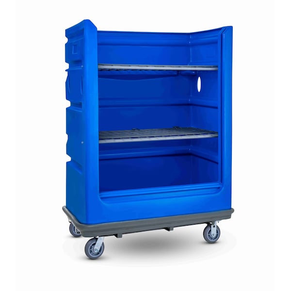 Polyethylene/Steel Poly Turnabout Bumper Truck, 2 Shelves, 2000 lb, Blue
